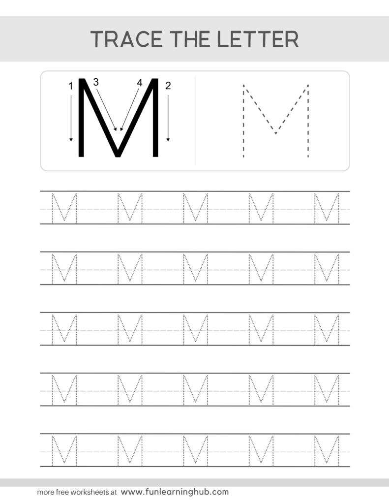 Letter Tracing Practice Sheets Uppercase M