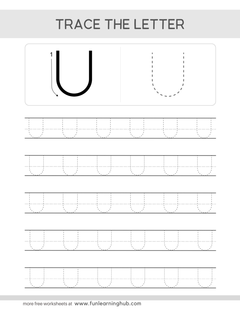 Letter Tracing Practice Sheets Uppercase U