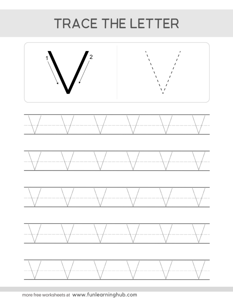 Letter Tracing Practice Sheets Uppercase V