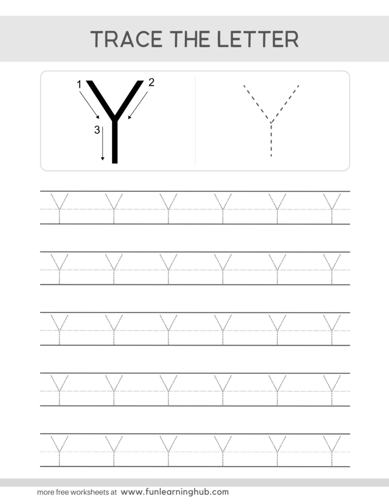 Letter Tracing Practice Sheets Uppercase Y