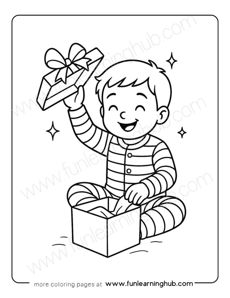 Boy Opening Gift Coloring Page