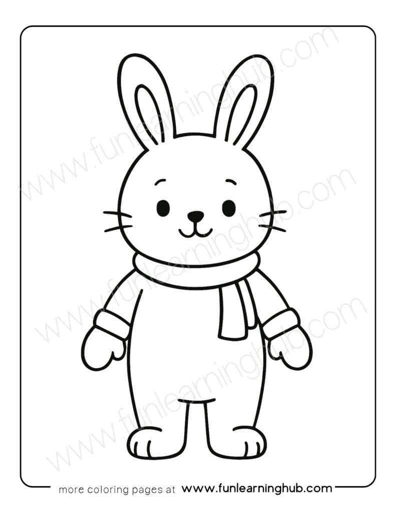 Bunny with Mittens Coloring Page in winter
