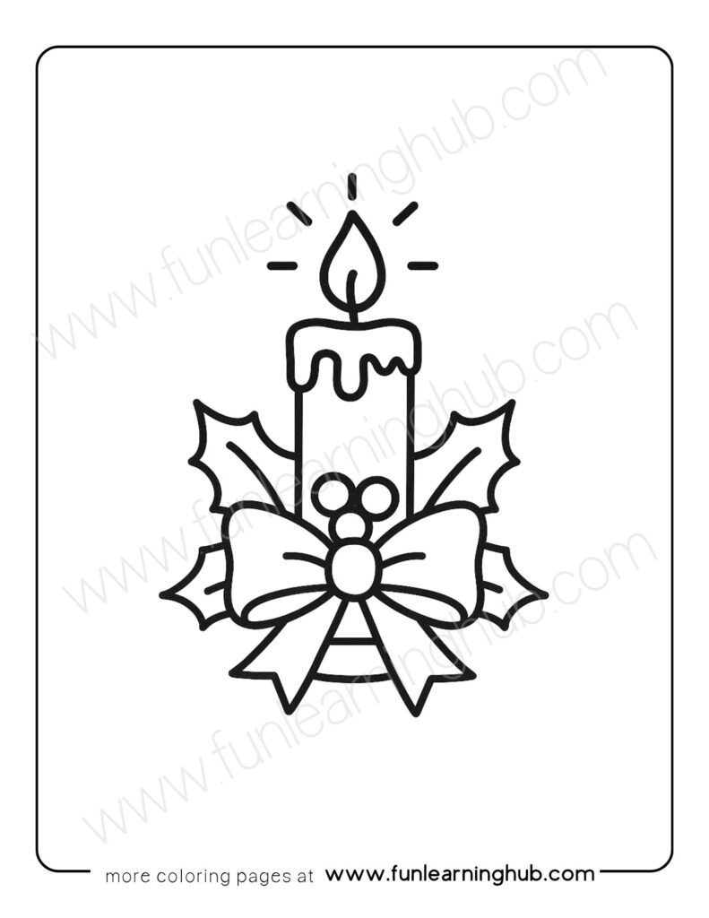 Candle with Holly Coloring Page