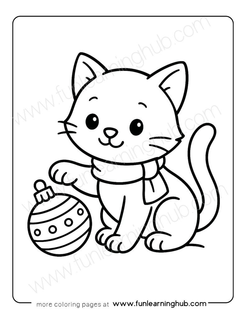 Cat with Ornament Coloring Page