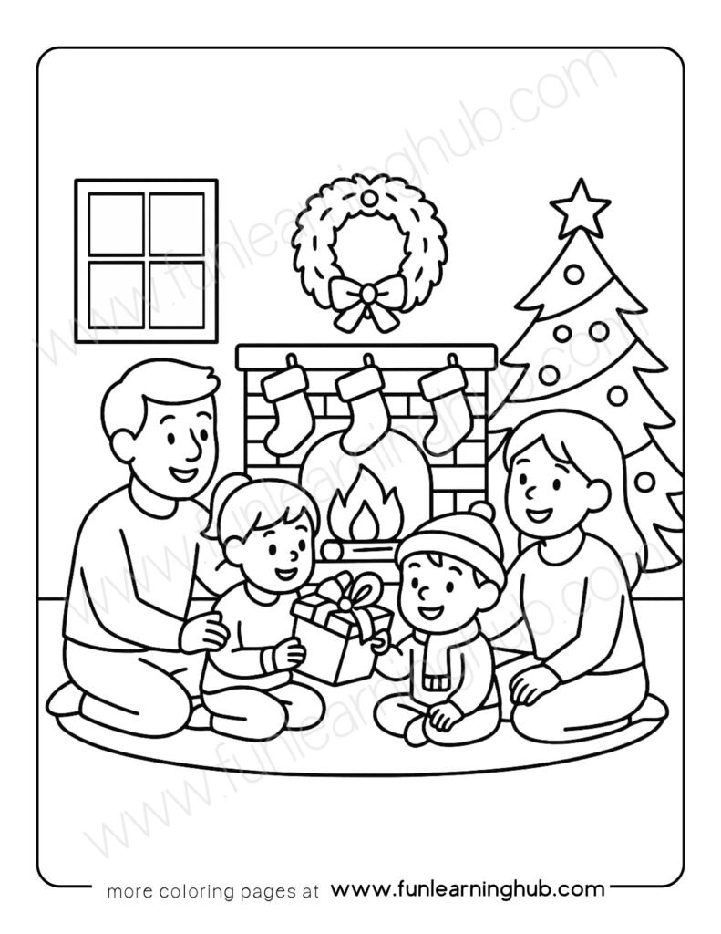 Family on Christmas Morning Coloring Page