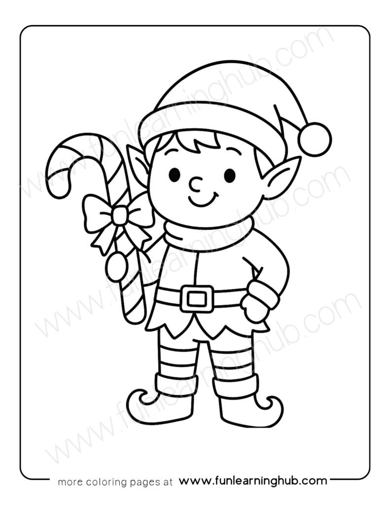 Elf with Candy Cane Coloring Page