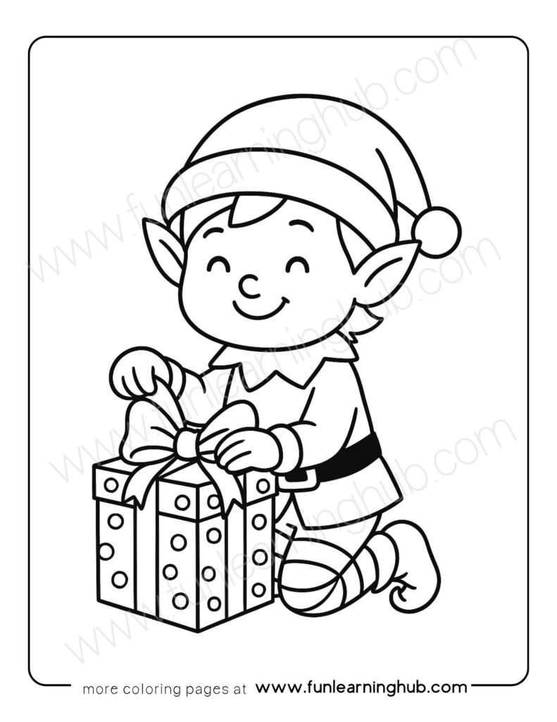 Elf with Gift Coloring Page