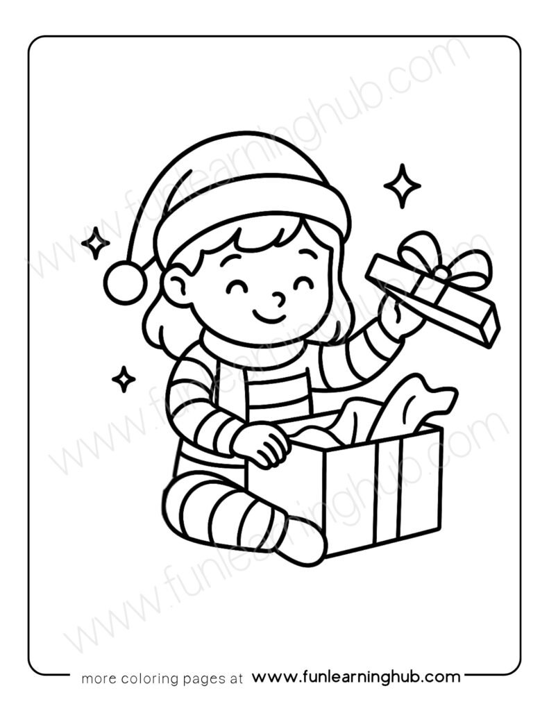 Girl Opening Gift Coloring Page