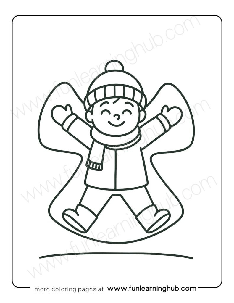 Kid Making a Snow Angel Coloring Page