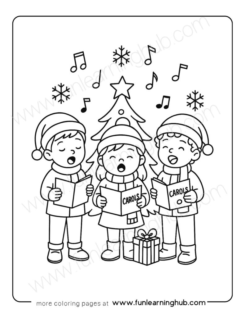 Kids Caroling Coloring Page