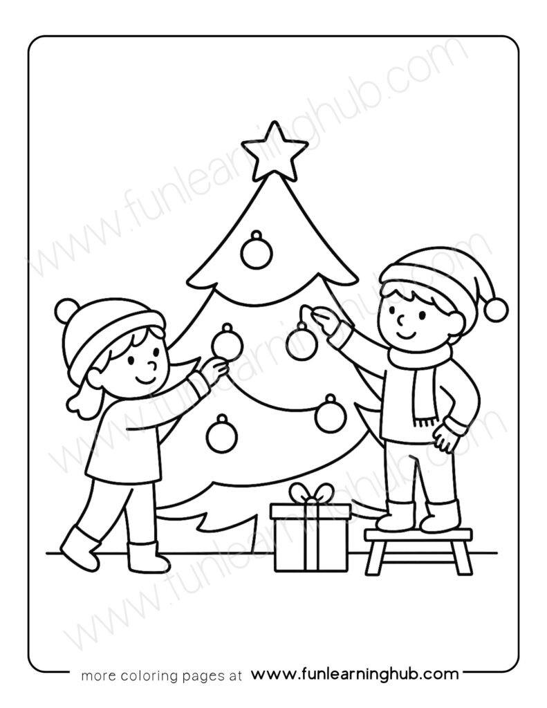 Children decorating a Christmas tree