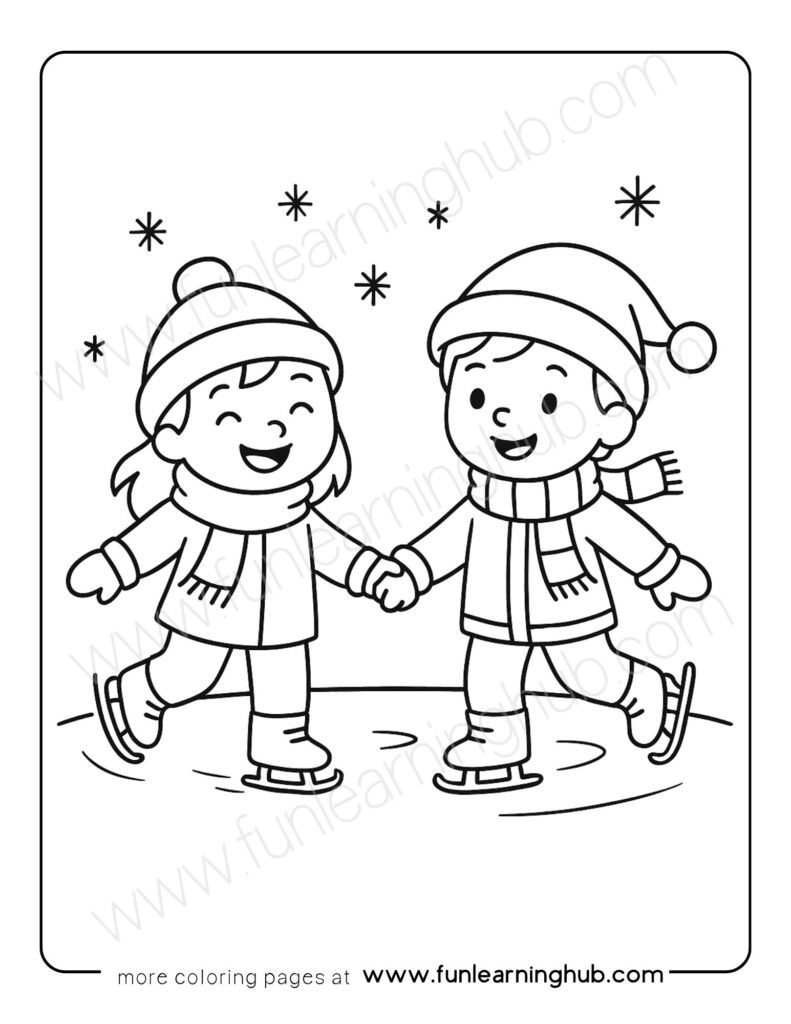 Children ice skating together happily.