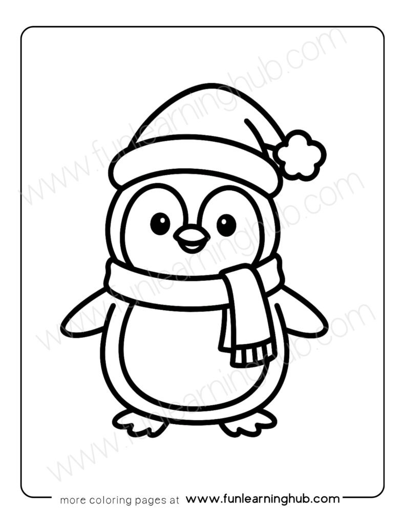 Penguin with Santa Hat Coloring Page