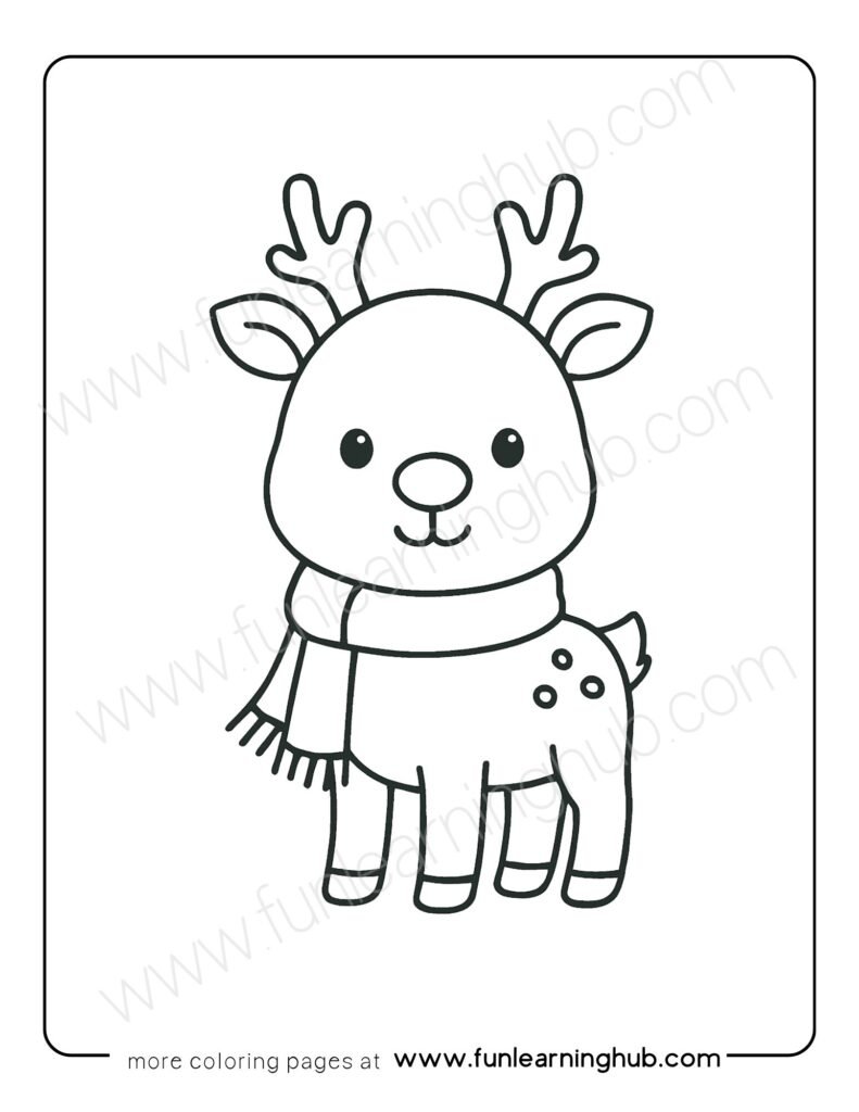 Reindeer with Scarf Coloring Page