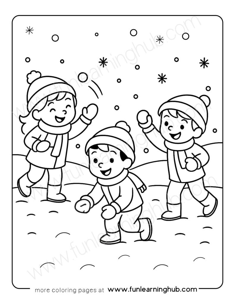 Snowball Fight Coloring Page