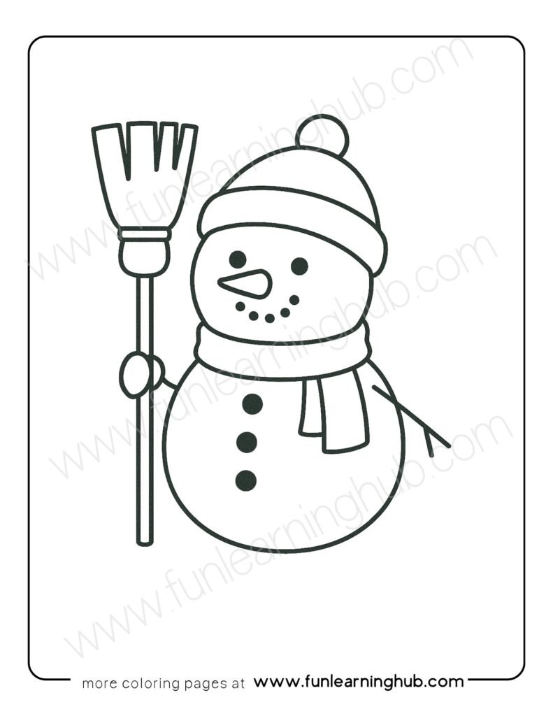 Snowman with Broom Coloring Page