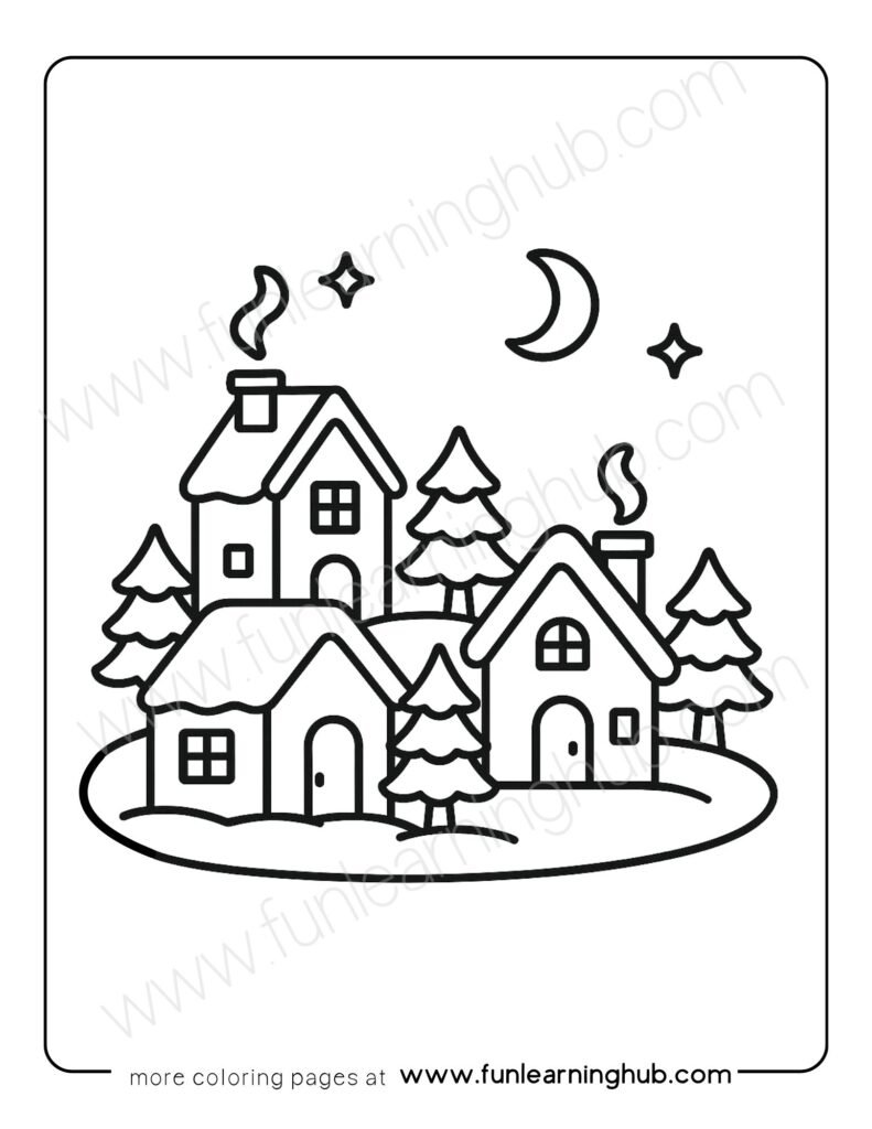 Charming village scene with snow