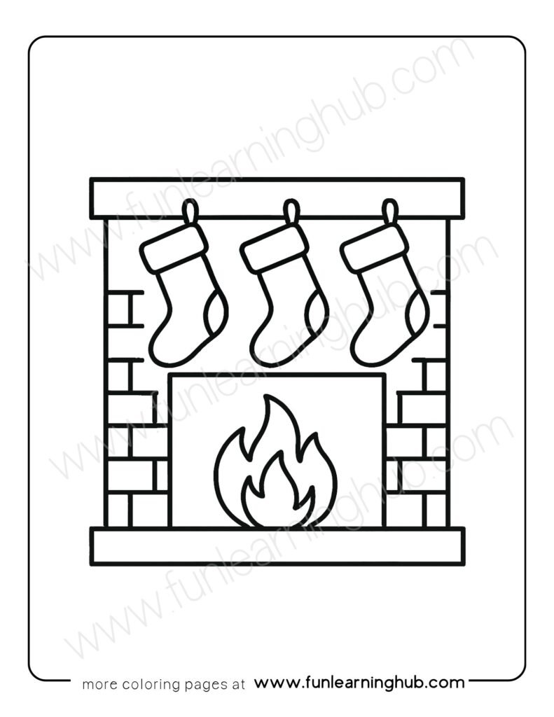Stocking by Fireplace Coloring Page