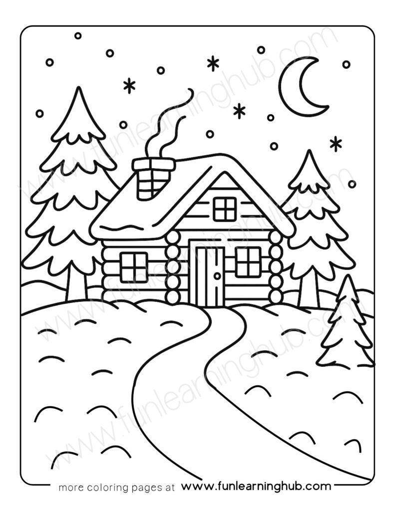 Winter Cabin Coloring Page