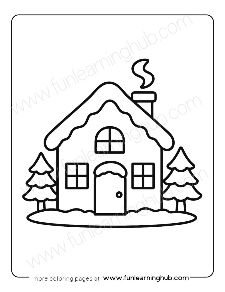 Winter House Coloring Page