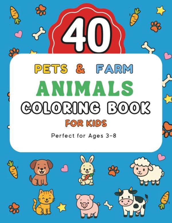 pets & farm animals coloring book cover