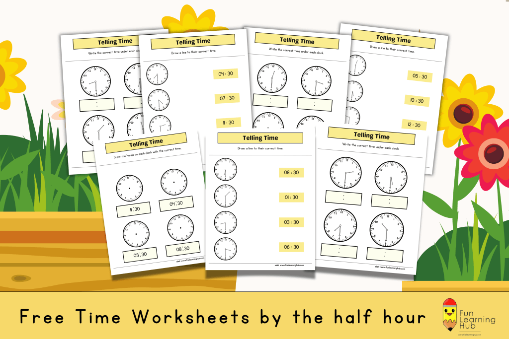 Download free worksheets for kids and printable 25 Telling time by the half hour