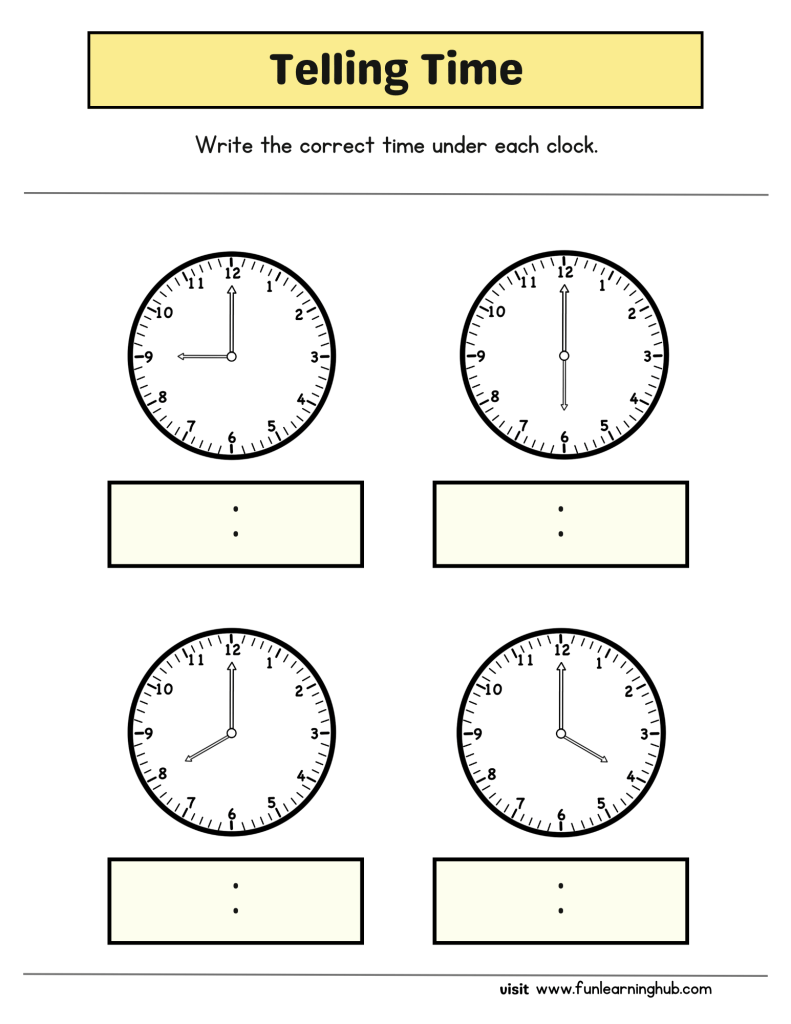 Time Worksheets 4 telling time by the hour