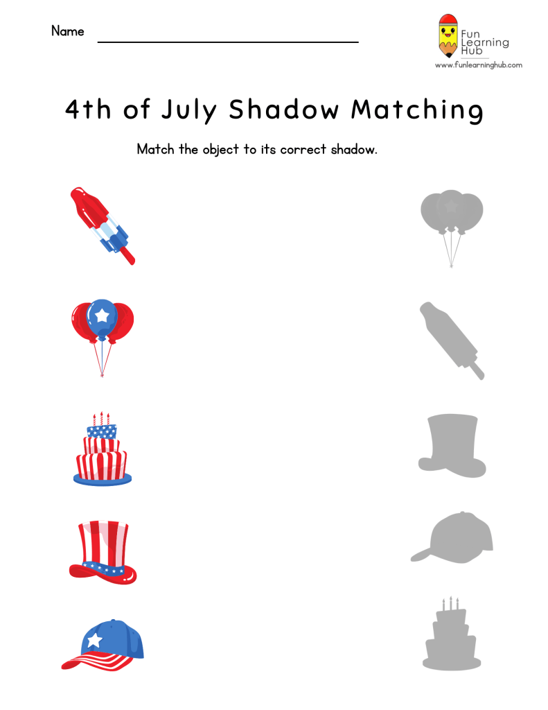 Independence Day Worksheets 5 free independence shadow match worksheets