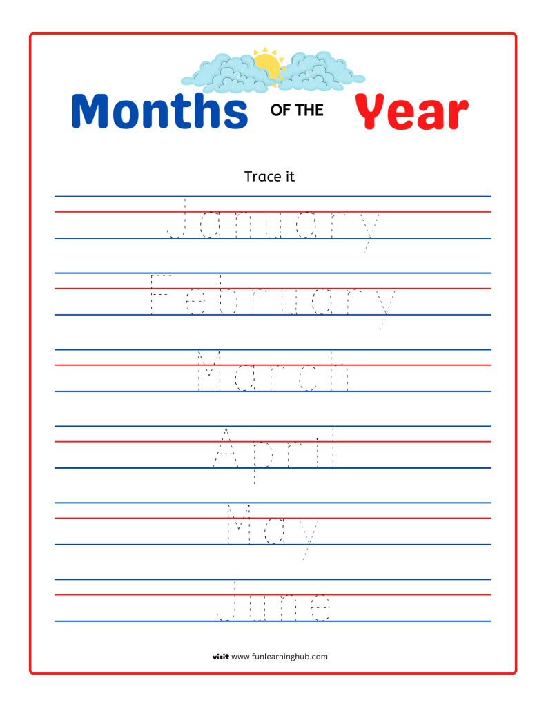 Independence Cut and Paste Worksheets 26 Months of the Year Tracing