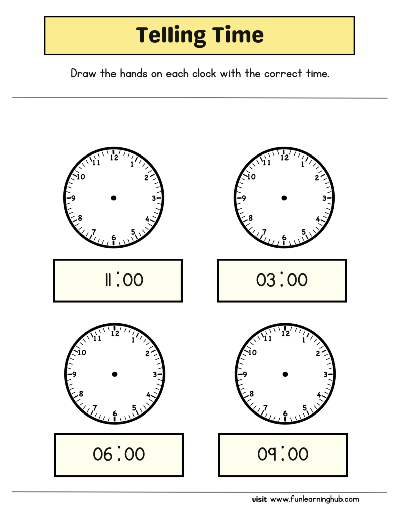 Time Worksheets 10 draw clock hands worksheets