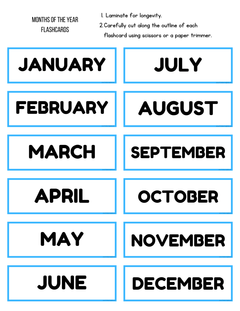 Free Printable Months of the Year Flashcards 15 Months of the Year Flashcards