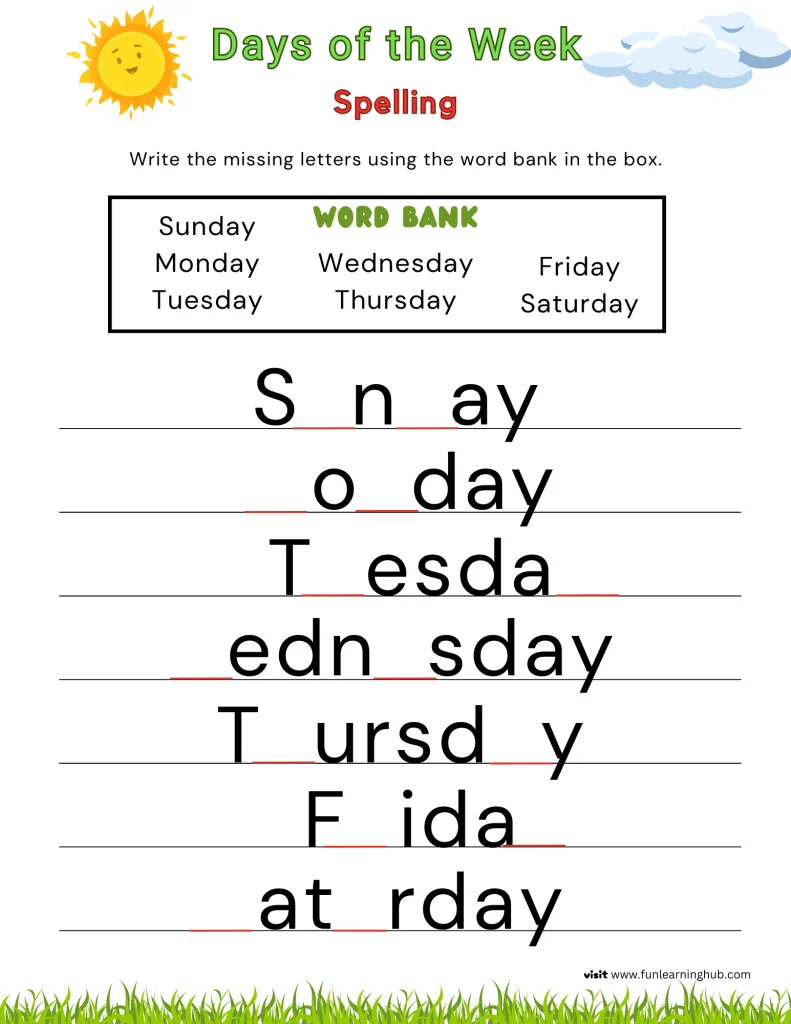 Days of the Week I Spy 9 Days of the Week Spelling