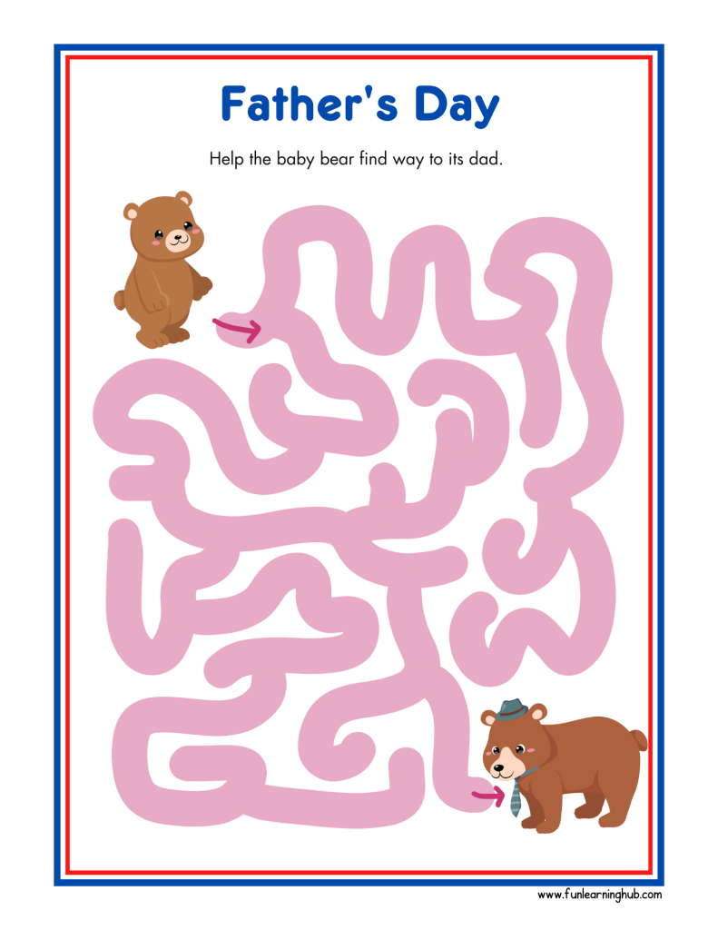 Father's Day Worksheets 10 Father's Day medium level maze Worksheets