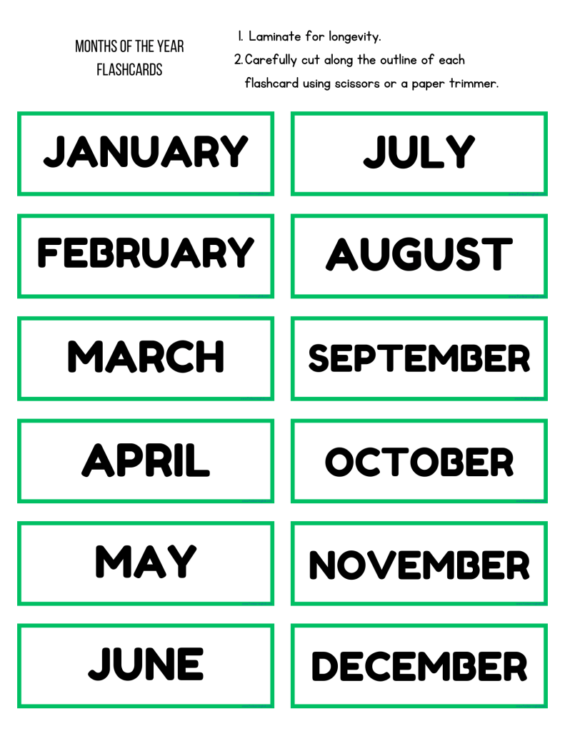 Free Printable Months of the Year Flashcards 19 Months of the Year Flashcards