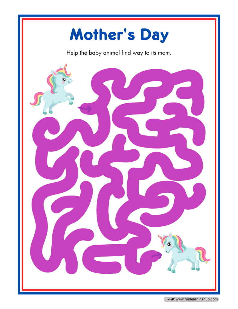 Mother's Day Worksheets 11 Mother's Day medium level maze worksheets
