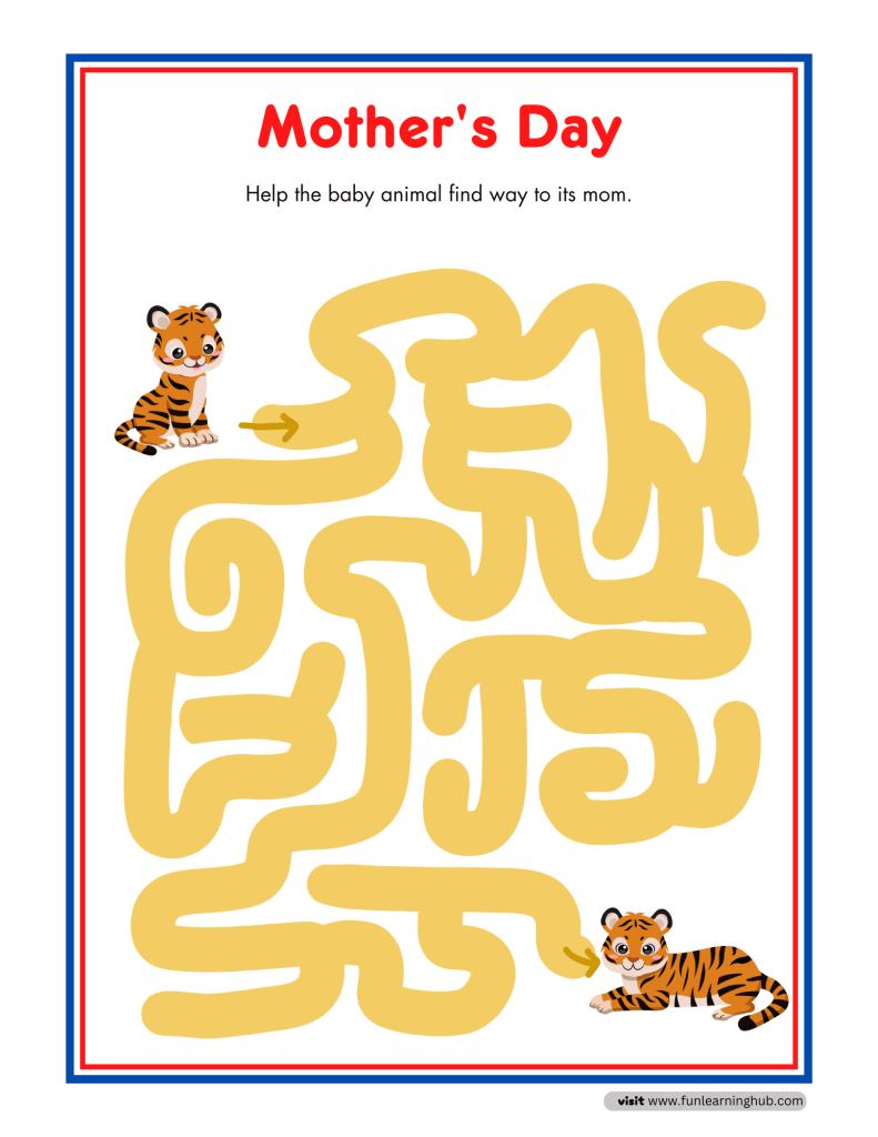 Mother's Day Worksheets 12 Mother's Day medium level maze worksheets