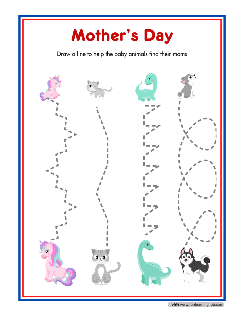 Summer I Spy 17 Mother's Day tracing line worksheets
