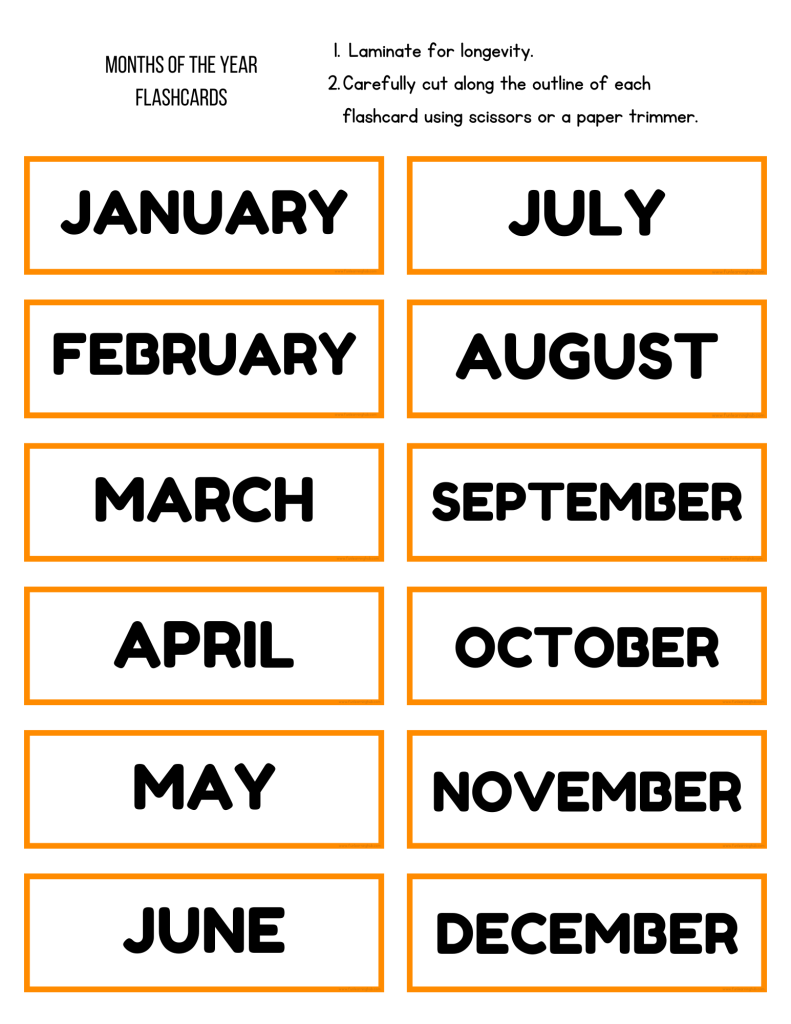 Free Printable Months of the Year Flashcards 18 Months of the Year Flashcards