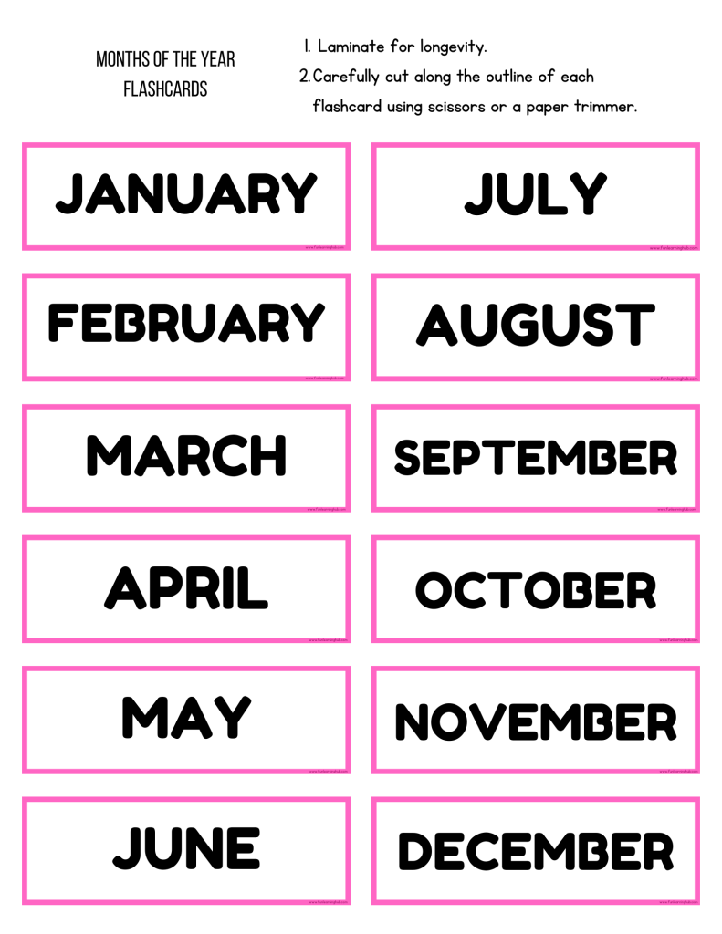 Free Printable Months of the Year Flashcards 17 Months of the Year Flashcards