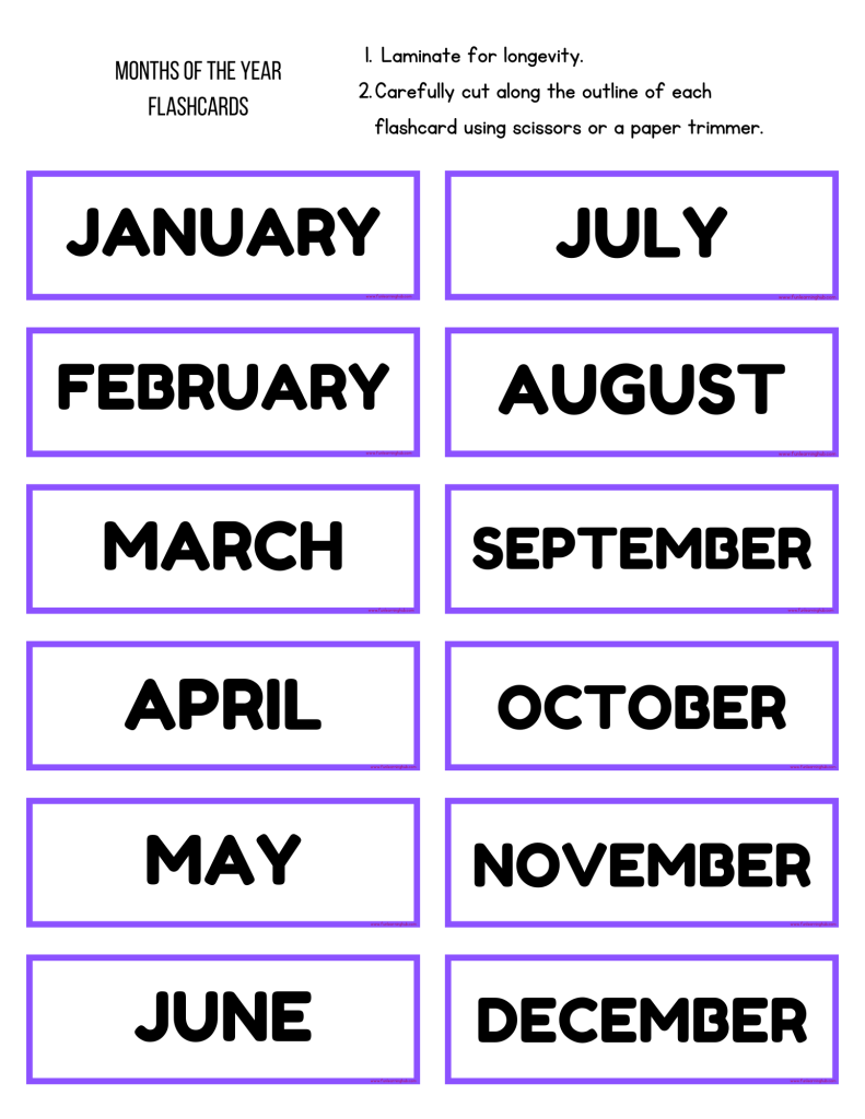 Free Printable Months of the Year Flashcards 20 Months of the Year Flashcards