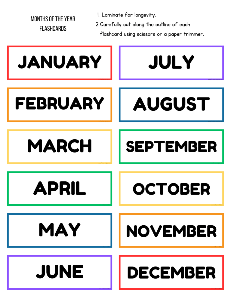 Months of the Year Flashcards