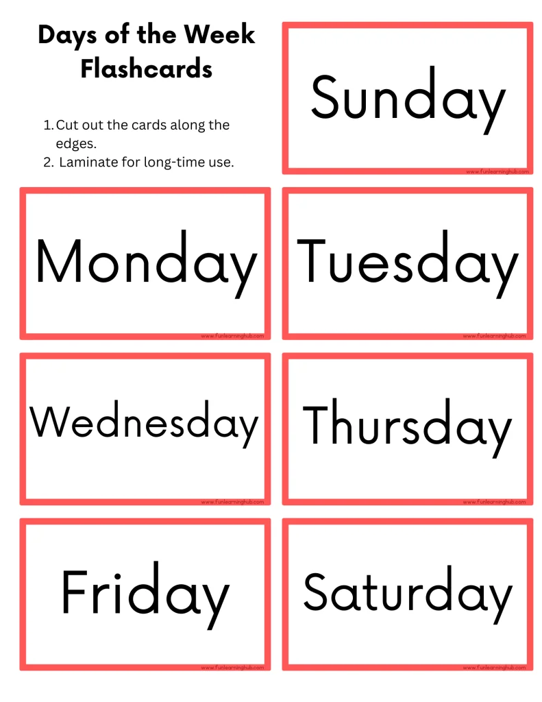 Contraction Activity Printable 12 Days of the Week Flashcards