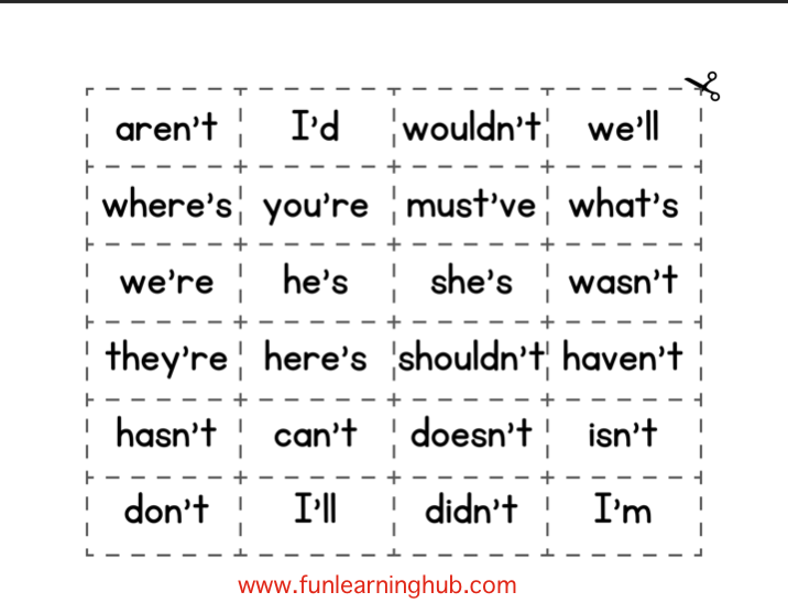 How to Teach Contractions to First Graders Plus Download Free Contraction Activity Printables and Worksheets 10 pg4 flh c