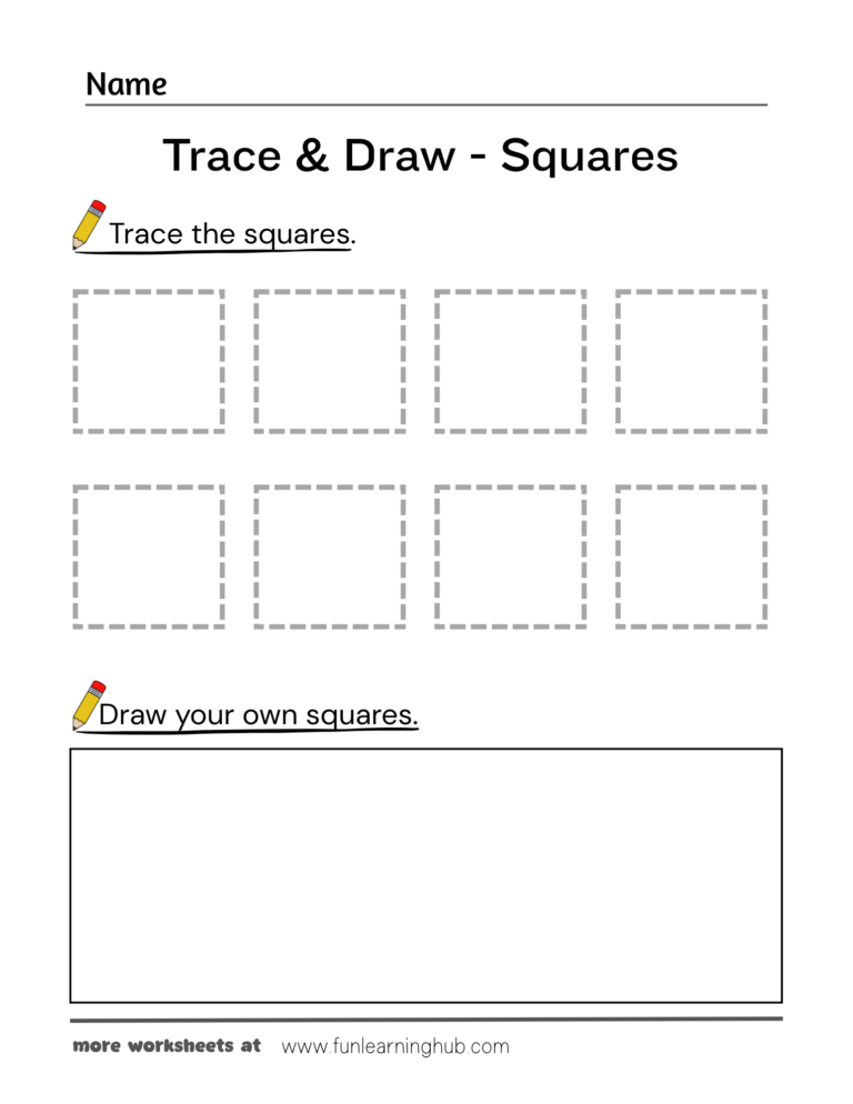 Trace and Draw Squares Worksheet - Fun Learning Hub