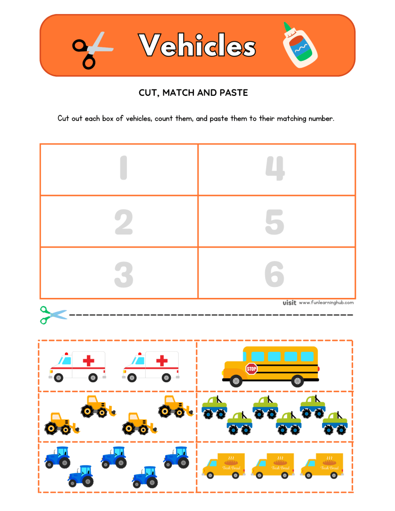 Vehicles Cut and Paste Worksheets 16 Vehicles Cut and Paste Worksheets