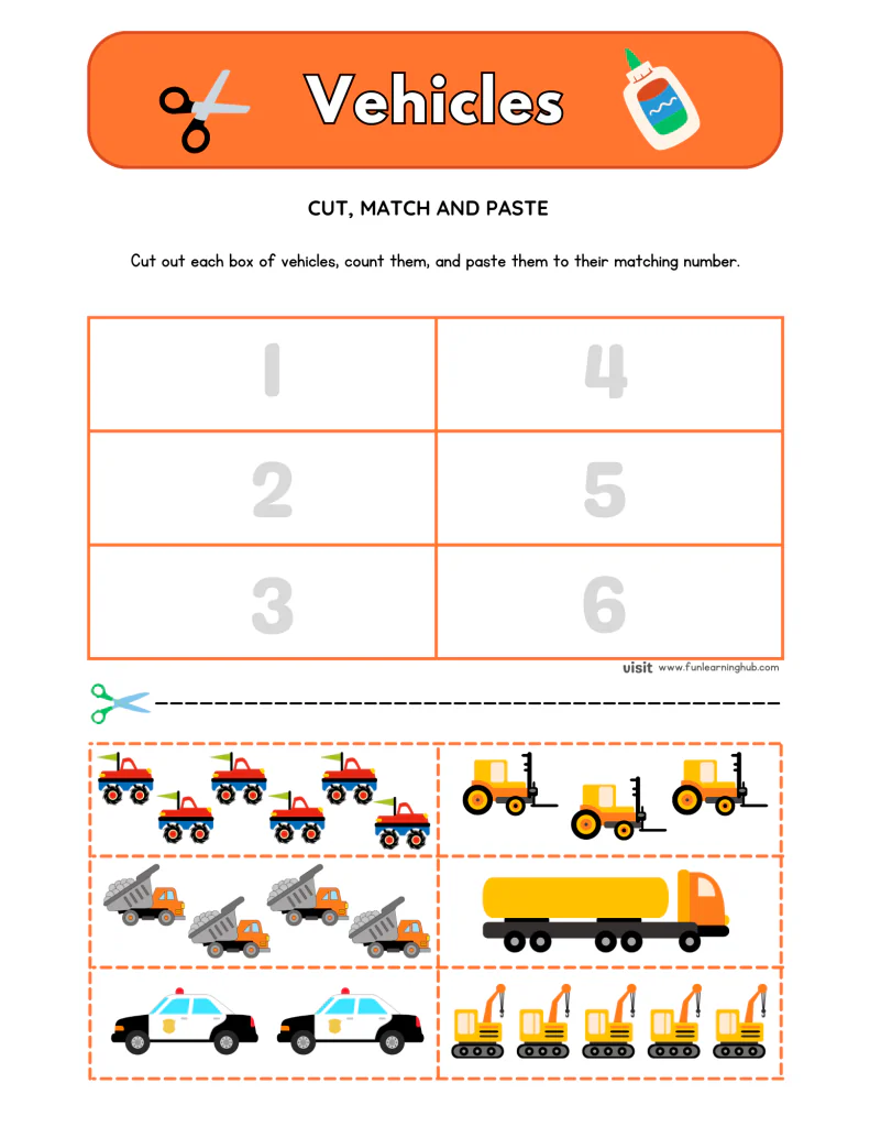 Vehicles Cut and Paste Worksheets