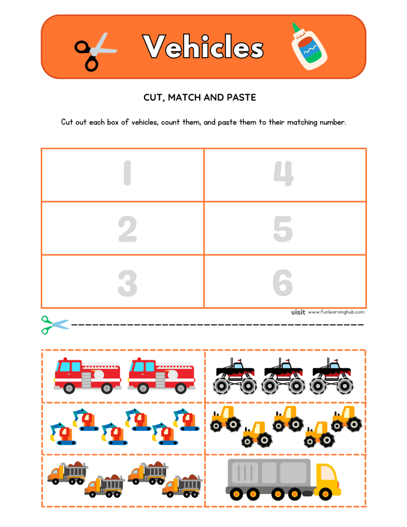 Vehicles Cut and Paste Worksheets 14 Vehicles Cut and Paste Worksheets