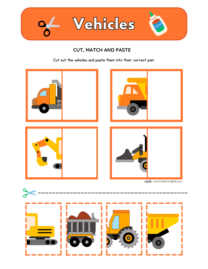 Vehicles Cut and Paste Worksheets 13 Vehicles Cut and Paste Worksheets