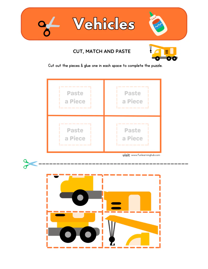 free Vehicles Cut and Paste Worksheets