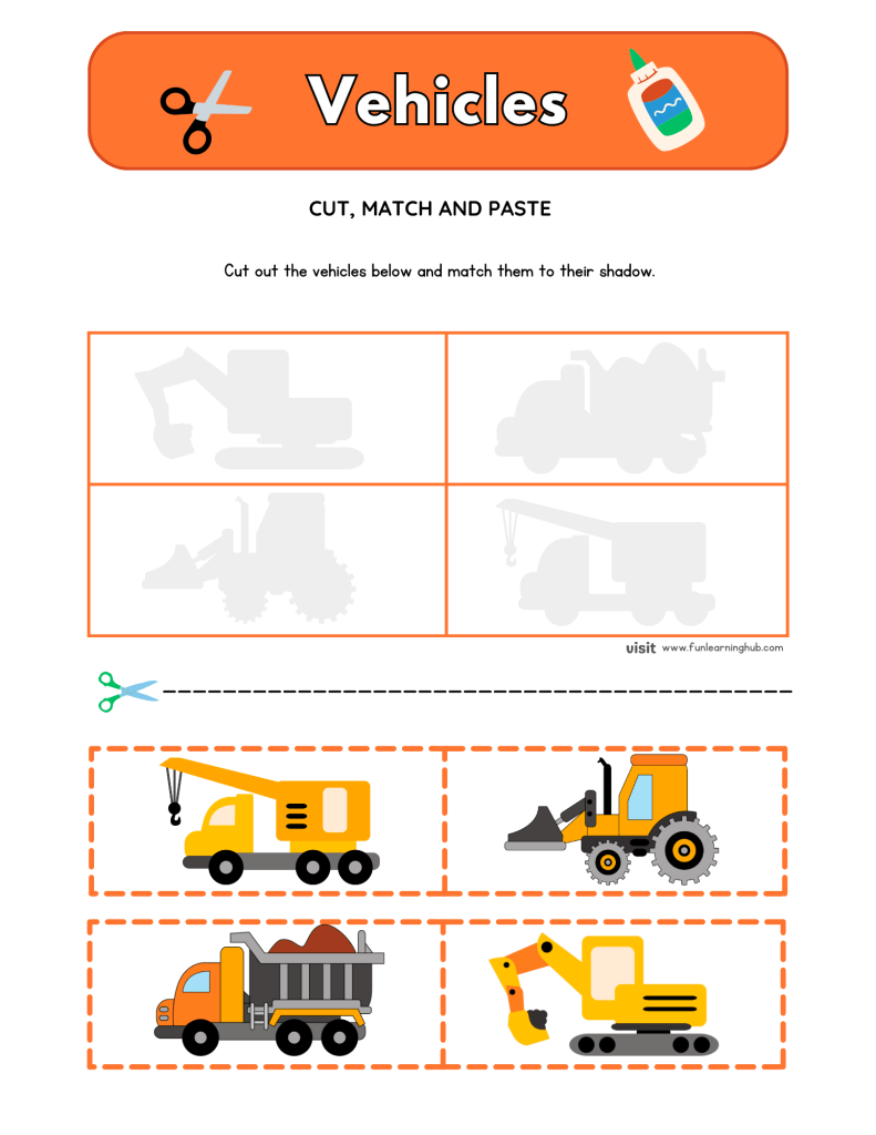 Vehicles Cut and Paste Worksheets 5 Vehicles Cut and Paste Worksheets